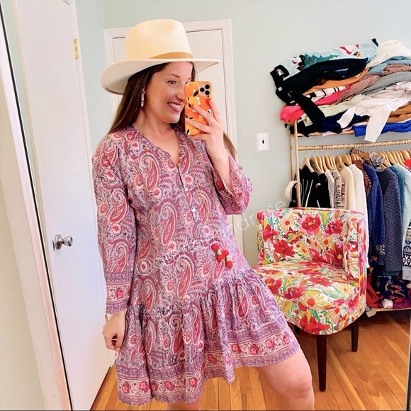Alicia Bell Dresses & Skirts - Alicia Bell Purple Pink Cotton Silk Block Printed Tassel Mini Dress Coverup M